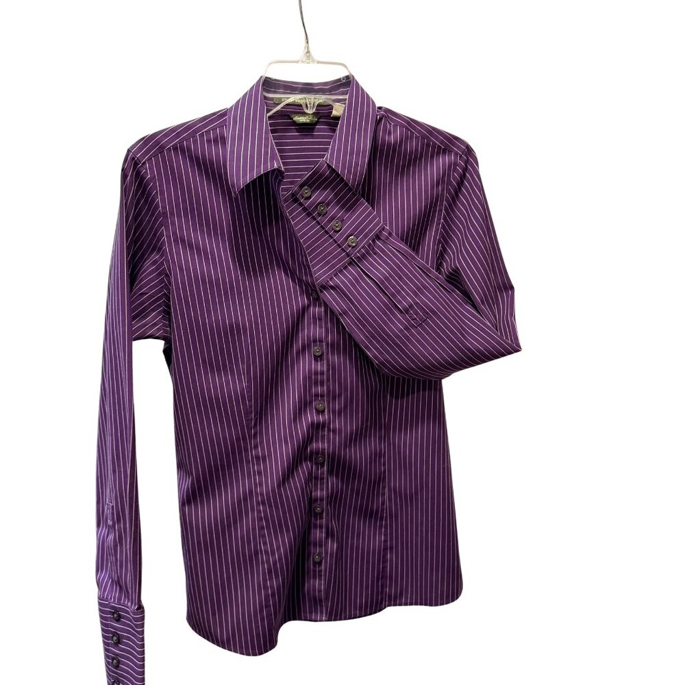 Eddie Bauer, Medium, Purple-White Pinstripe Button Down